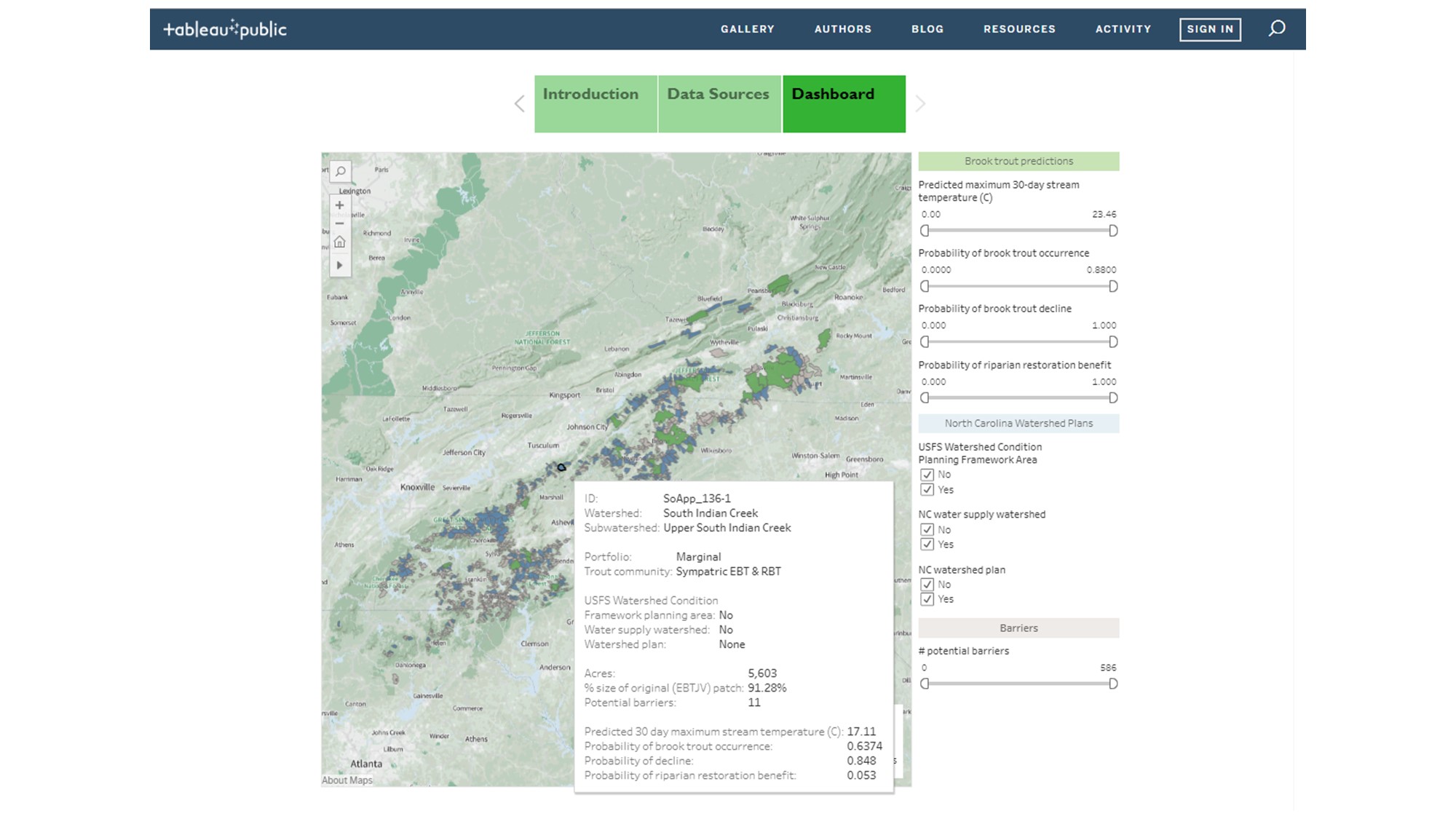 https://public.tableau.com/profile/matt.mayfield#!/vizhome/SouthernAppalachiansBrookTroutFocalArea/SouthernAppalachiansBrookTroutFocalAreaAssessment