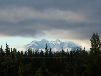 Denali shrouded in storm clouds