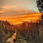 Sunset over a trout stream in Idaho.